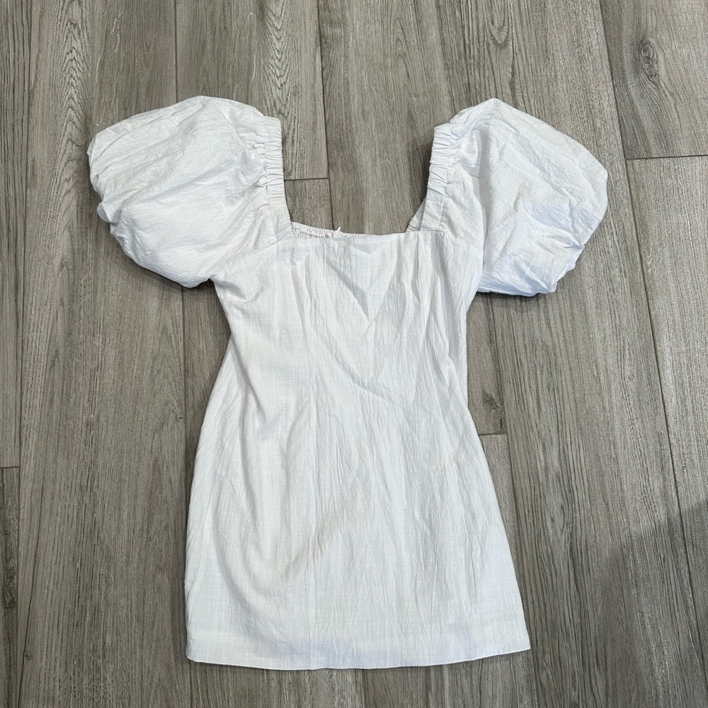 Syndys White Bubble Sleeve Dress